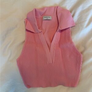 Babaton Pink Collared Ribbed Crop Top